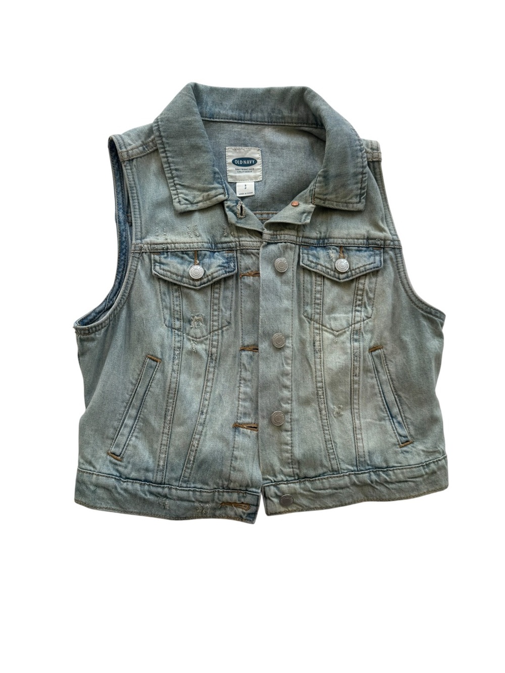 Old Navy Cropped Light Wash Denim Vest - M